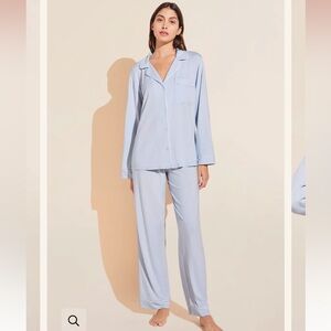 EBERJEY Gisele TENCEL™ Modal Long Sleeve PJ Top, Ice Blue/Ivory, Size XS
